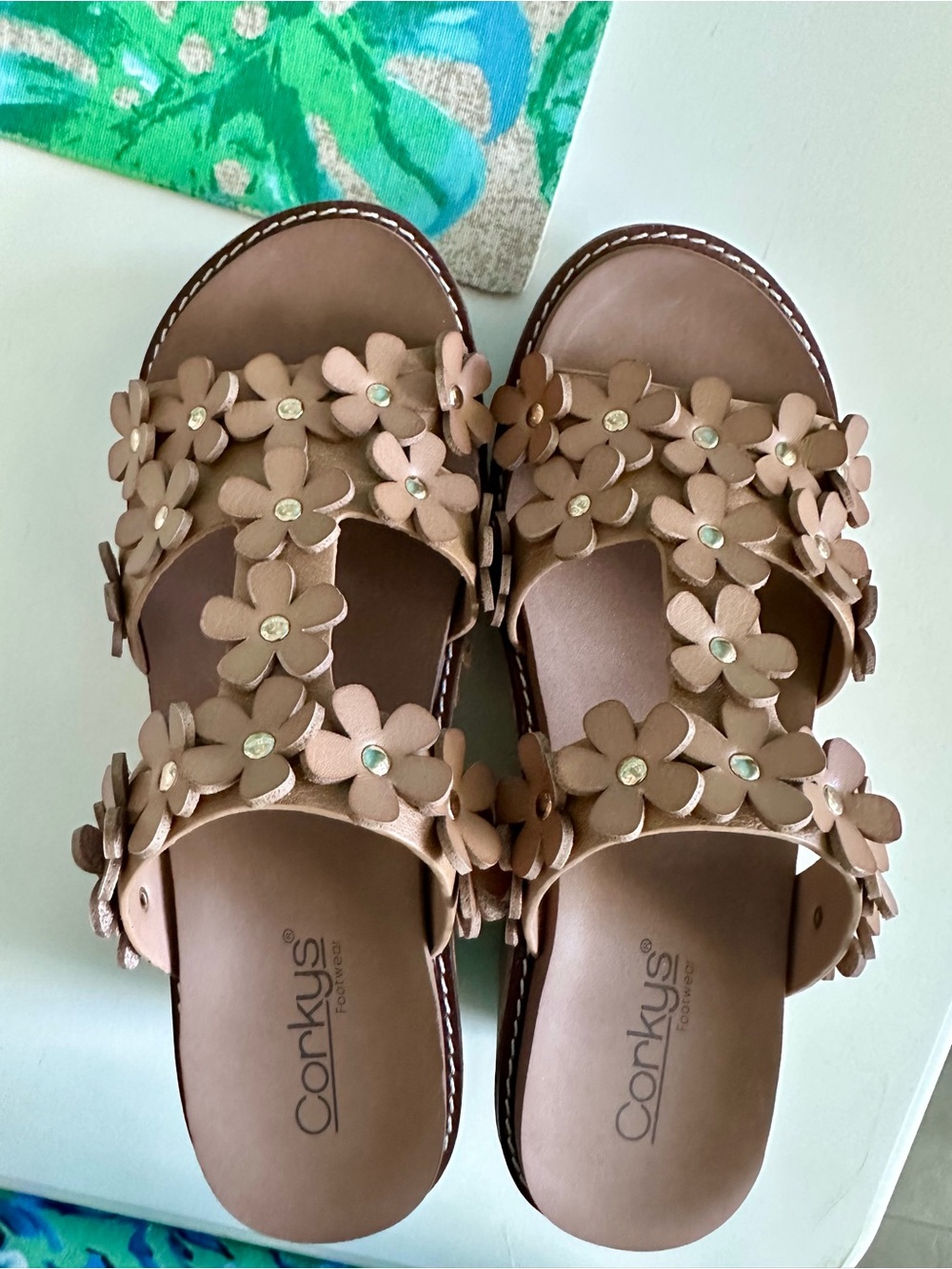 Corkys Floral Applique Wedge Sandals - leather, Never Worn! - Picture 4 of 9